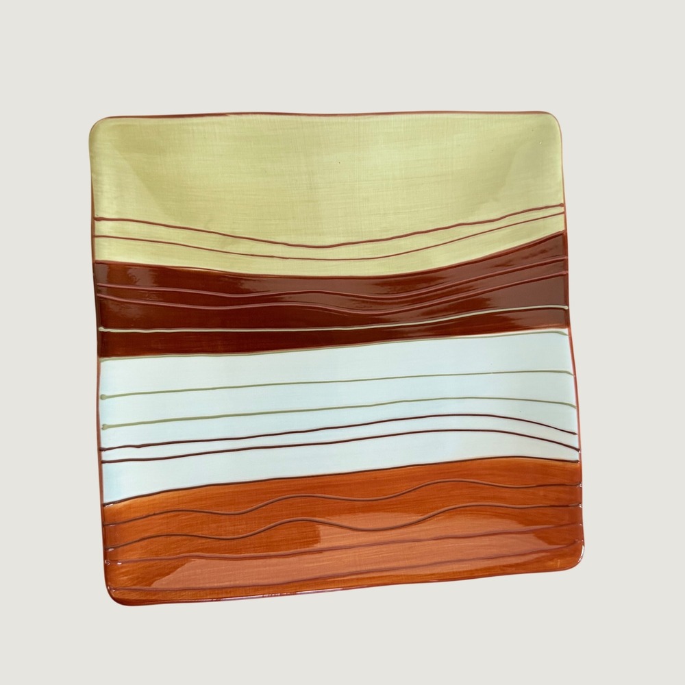 Pier 1 Canyon Stripe Square Dinner Plate Hand Painted Earthenware Terracotta